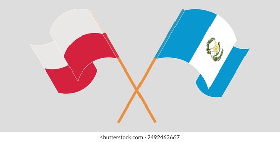 Crossed and waving flags of Poland and Republic of Guatemala. Vector illustration
