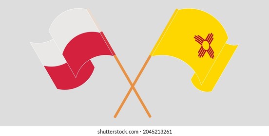 Crossed and waving flags of Poland and the State of New Mexico