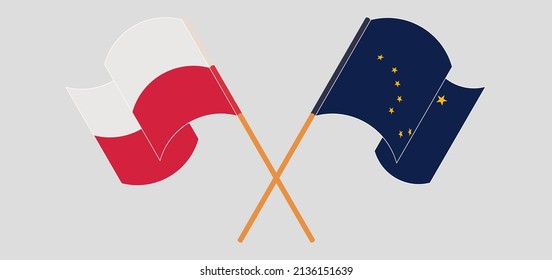 Crossed and waving flags of Poland and the State of Alaska. Vector illustration
