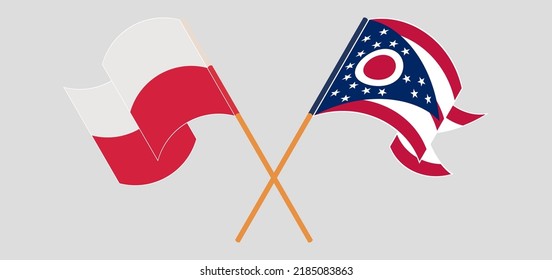 Cruzaron y ondearon banderas de Polonia y el estado de Ohio. Ilustración del vector
