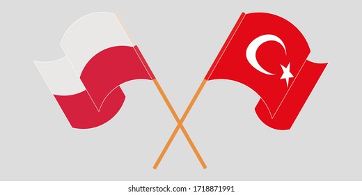 Crossed and waving flags of Poland and Turkey