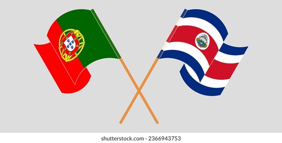 Crossed and waving flags of Portugal and Costa Rica. Vector illustration

