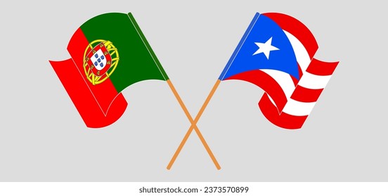 Crossed and waving flags of Portugal and Puerto Rico. Vector illustration
