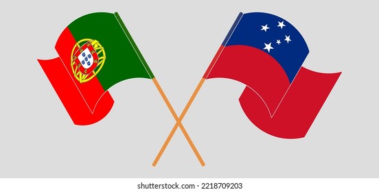 Crossed and waving flags of Portugal and Samoa. Vector illustration
