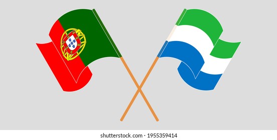 Crossed and waving flags of Portugal and Sierra Leone