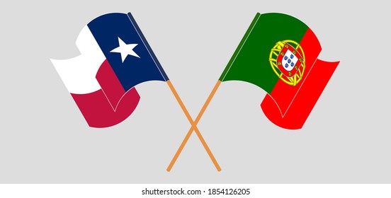 Crossed and waving flags of Portugal and the State of Texas