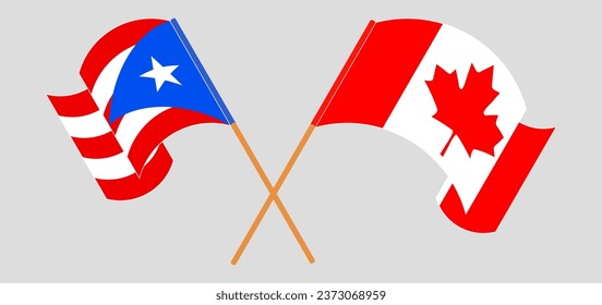 Crossed and waving flags of Puerto Rico and Canada. Vector illustration
