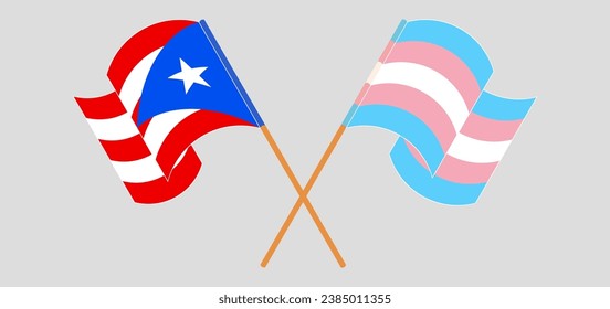 Crossed and waving flags of Puerto Rico and Transgender Pride. Vector illustration
