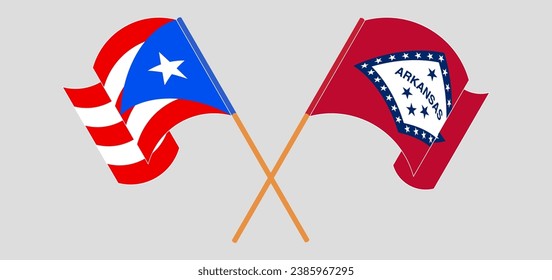 Crossed and waving flags of Puerto Rico and The State of Arkansas. Vector illustration
