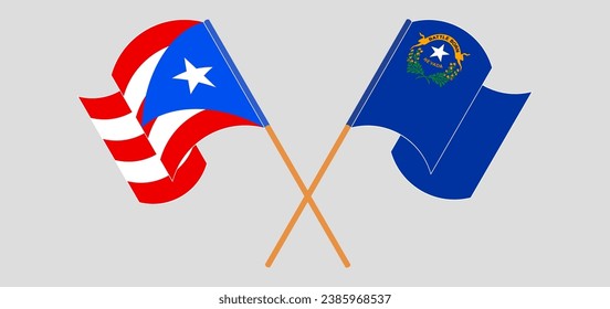Crossed and waving flags of Puerto Rico and the State of New Mexico. Vector illustration
