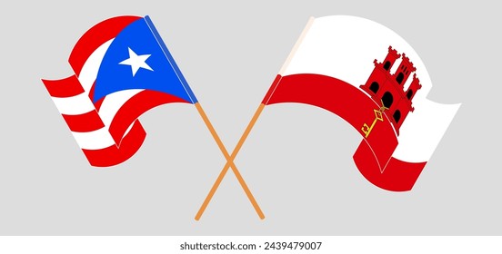Crossed and waving flags of Puerto Rico and Gibraltar. Vector illustration
