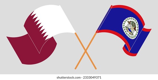 Crossed and waving flags of Qatar and Belize. Vector illustration
