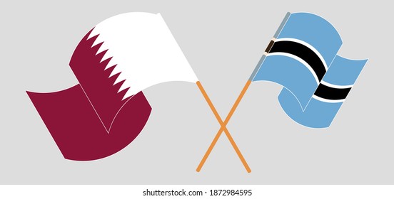 Banderas cruzadas y ondeando banderas de Qatar y Botswana
