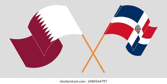 Crossed and waving flags of Qatar and Dominican Republic. Vector illustration
