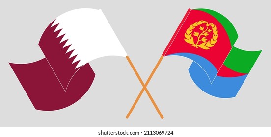 Cruzaron y ondearon banderas de Qatar y Eritrea. Ilustración del vector
