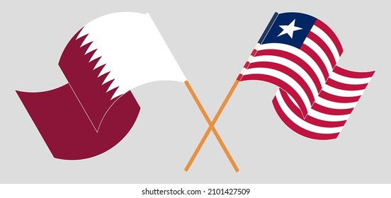 Crossed and waving flags of Qatar and Liberia. Vector illustration
