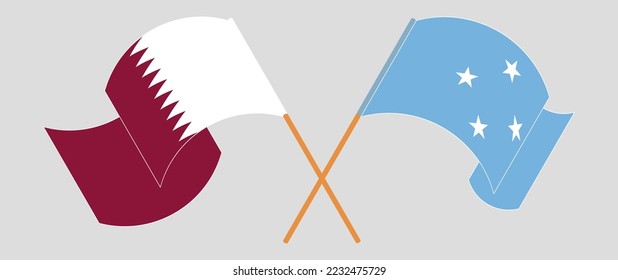 Cruzaron y ondearon banderas de Qatar y Micronesia. Ilustración del vector
