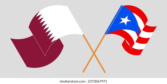 Crossed and waving flags of Qatar and Puerto Rico. Vector illustration
