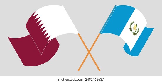 Crossed and waving flags of Qatar and Republic of Guatemala. Vector illustration
