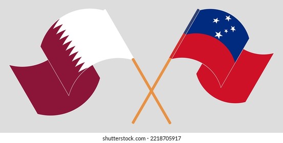 Crossed and waving flags of Qatar and Samoa. Vector illustration
