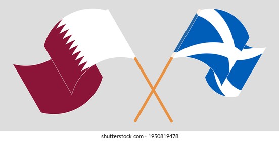 Crossed and waving flags of Qatar and Scotland