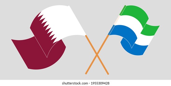 Crossed and waving flags of Qatar and Sierra Leone