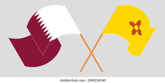 Crossed and waving flags of Qatar and the State of New Mexico