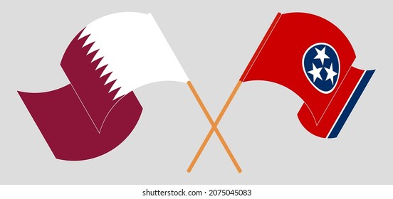 Cruzaron y ondearon banderas de Qatar y del Estado de Tennessee. Ilustración del vector