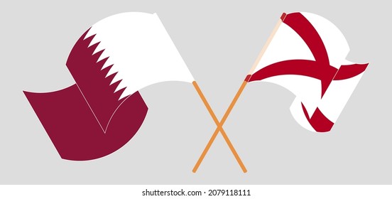 Crossed and waving flags of Qatar and The State of Alabama. Vector illustration
