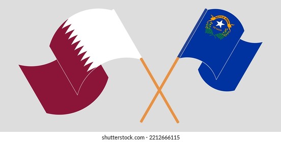 Crossed and waving flags of Qatar and The State of Nevada. Vector illustration
