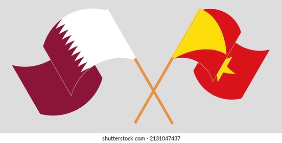 Gekreuzte und wehende Flaggen von Katar und Tigray. Vektorgrafik