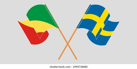 Crossed and waving flags of Republic of the Congo and Sweden