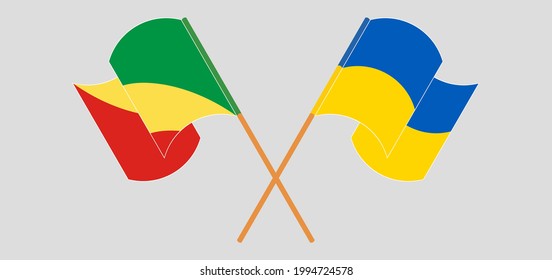 Crossed and waving flags of Republic of the Congo and Ukraine