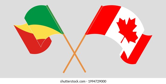 Banderas cruzadas y ondeando banderas de la República del Congo y el Canadá