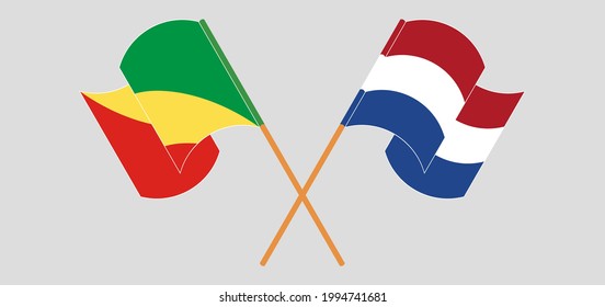 Banderas cruzadas y ondeando banderas de la República del Congo y los Países Bajos