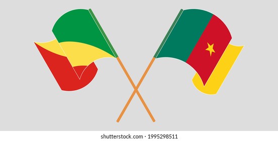 Banderas cruzadas y ondeando banderas de la República del Congo y del Camerún