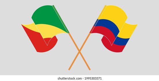 Crossed and waving flags of Republic of the Congo and Colombia