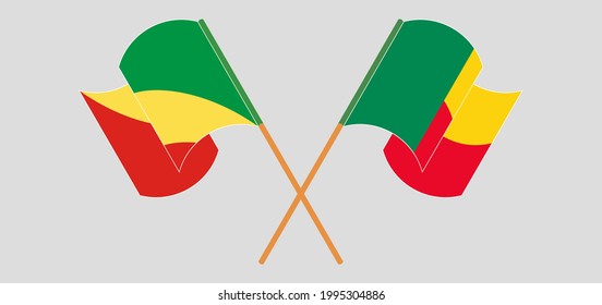 Gekreuzte und wehende Flaggen der Republik Kongo und Benin