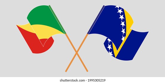 Crossed and waving flags of Republic of the Congo and Bosnia and Herzegovina