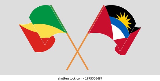Gekreuzte und wehende Flaggen der Republik Kongo sowie Antigua und Barbuda