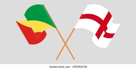 Gekreuzte und wehende Flaggen der Republik Kongo und Englands
