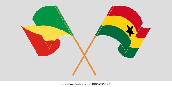 Crossed and waving flags of Republic of the Congo and Ghana