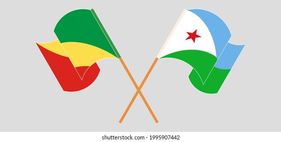 Banderas cruzadas y ondeando banderas de la República del Congo y Djibouti