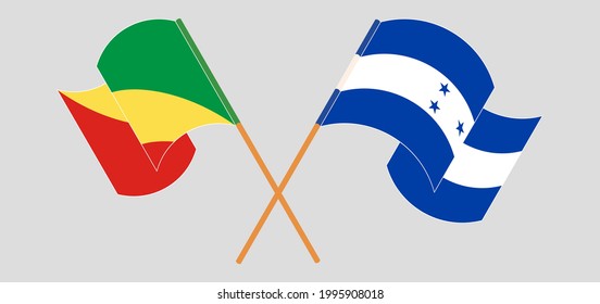 Crossed and waving flags of Republic of the Congo and Honduras