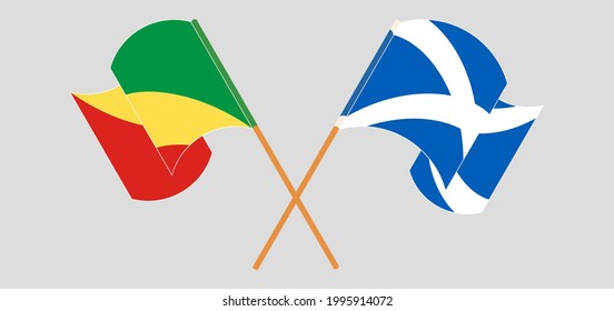 Crossed and waving flags of Republic of the Congo and Scotland