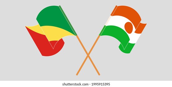 Banderas cruzadas y ondeando banderas de la República del Congo y el Níger