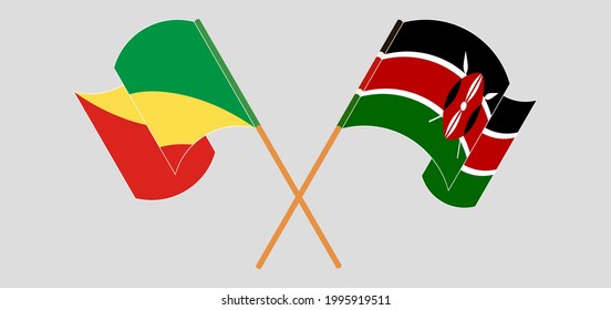 Crossed and waving flags of Republic of the Congo and Kenya