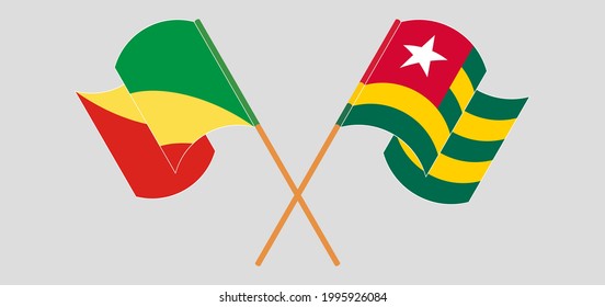Gekreuzte und wehende Flaggen der Republik Kongo und Togo