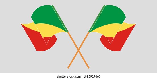 Gekreuzte und wehende Flaggen der Republik Kongo. Vektorgrafik