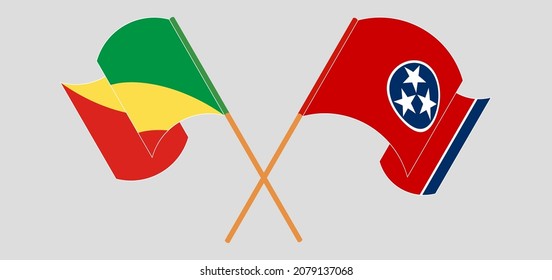 Cruzando y ondeando banderas de la República del Congo y del Estado de Tennessee. Ilustración del vector
